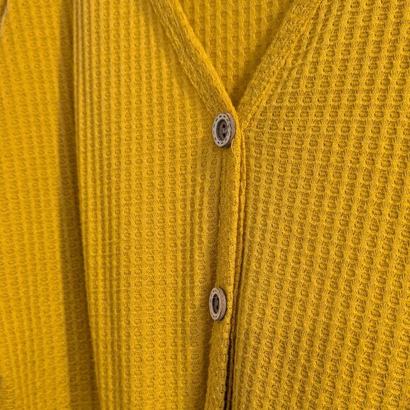 Bibi Yellow Waffle Knit Tie-Front Slouchy Long Sleeve Top - Picture 3 of 6